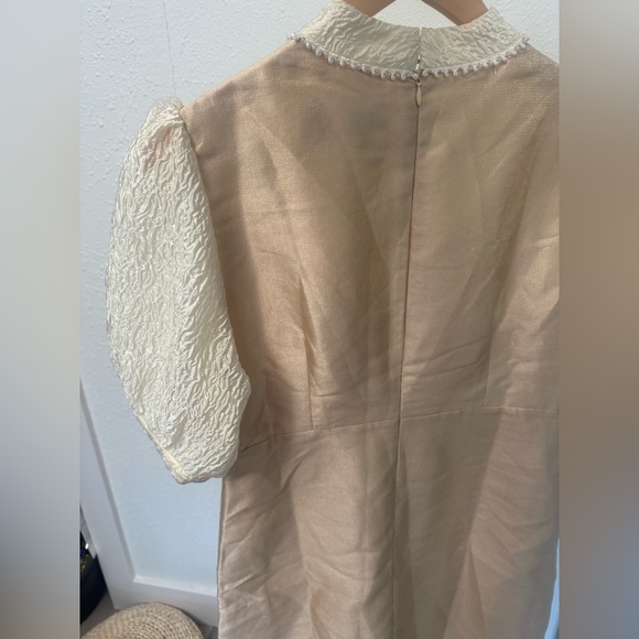 DREAM Sister Jane Satin Jacquard Lace Mini Dress In Gold - Picture 5 of 14